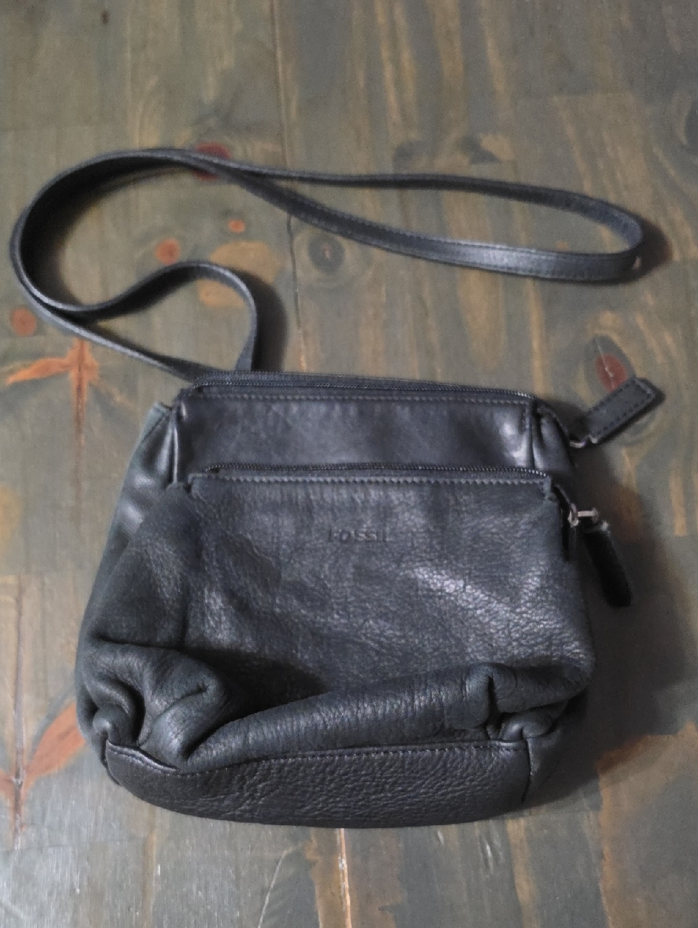 Fossil Black Pebbled Leather Shoulder Crossbody